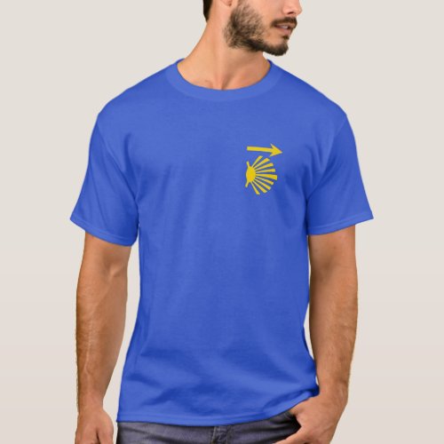 Camino De Santiago Blue Yellow Scallop Shell Arrow T_Shirt