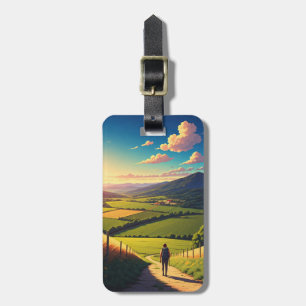 Camino de Santiago Hiker Hiking Sunset Luggage Tag
