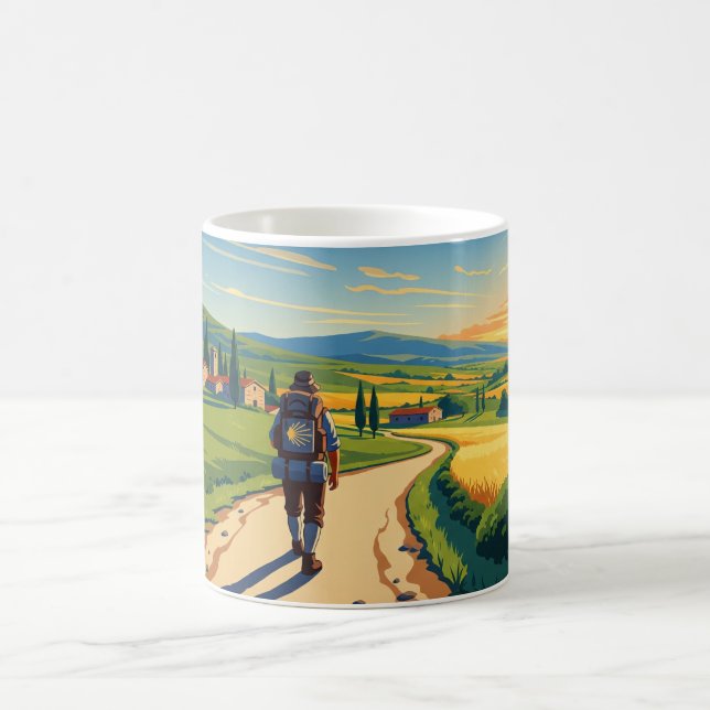 Camino de Santiago Hiker Sunset Coffee Mug (Center)