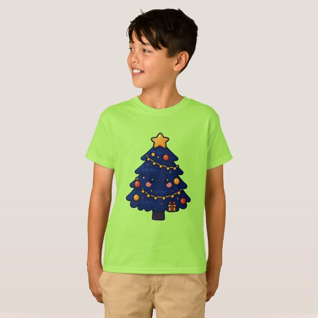 Camisa(T-shirt)Infantil Árvore De Natal Azulzinha T-Shirt (Front Full)