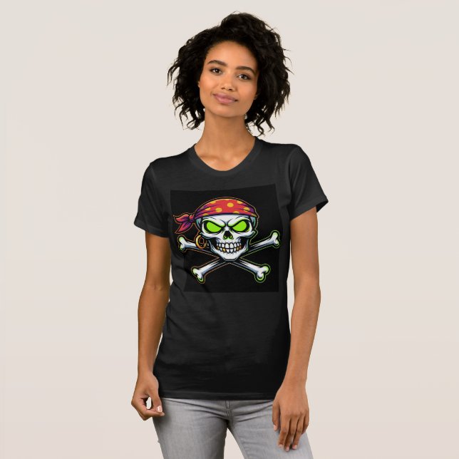 Camiseta Bella+Canvas Caveira Pirata Neon Verde T-Shirt (Front Full)