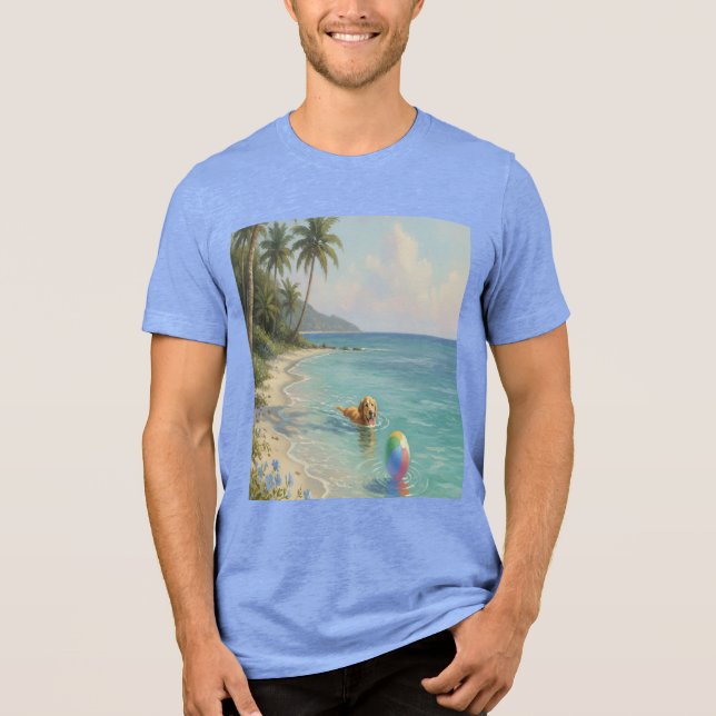 Camiseta perro nadando en la playa  Tri-Blend shirt (Front)