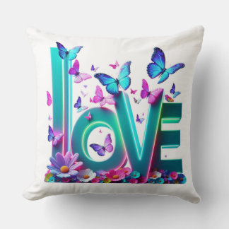 Camiseta Vibrant Love and Butterflies – Colorful F Throw Pillow