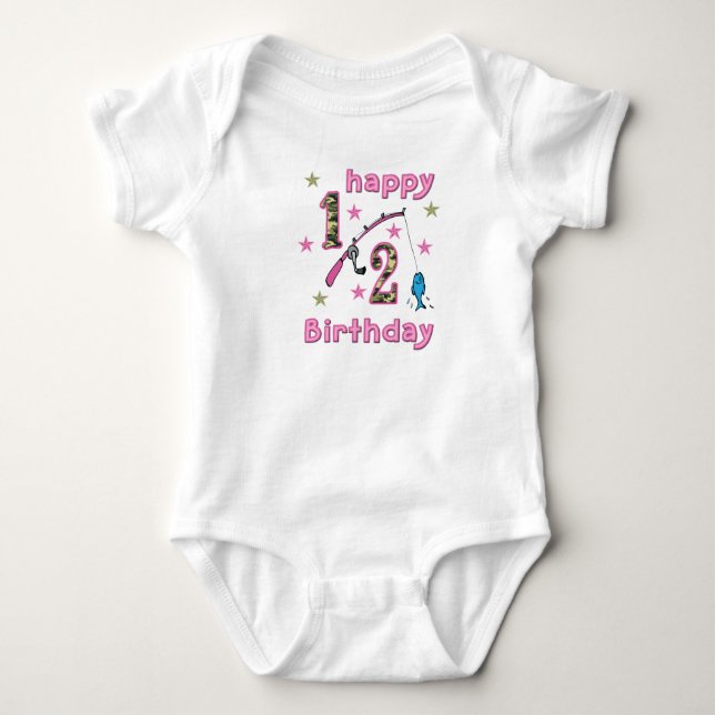 Camo 1/2 Birthday Fishing Jumper Baby Bodysuit (Front)