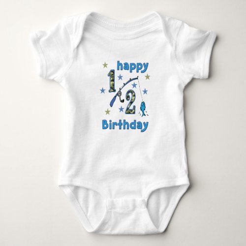 Camo 12 Birthday Fishing Jumper Baby Bodysuit