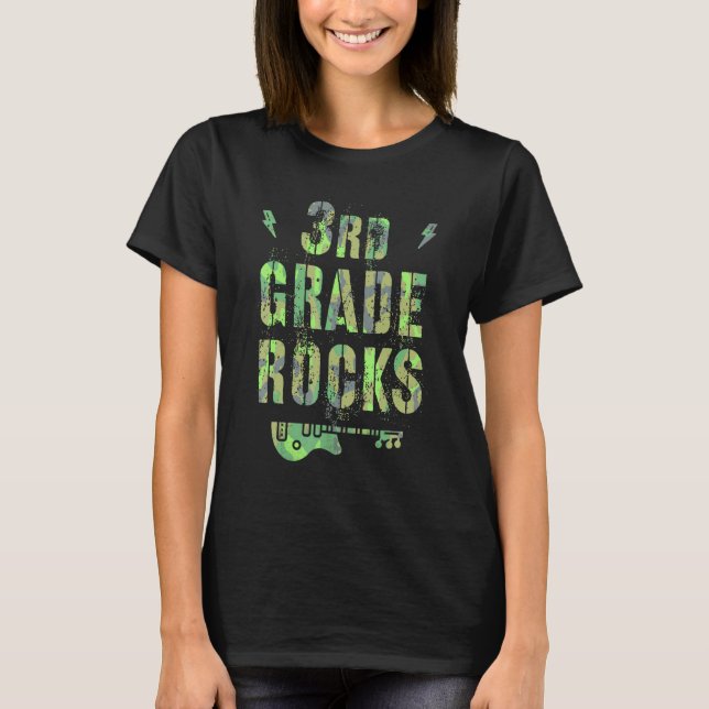 Camo 3rd Grade Rocks Camp Teacher Squad Third Grad T-Shirt (Front)