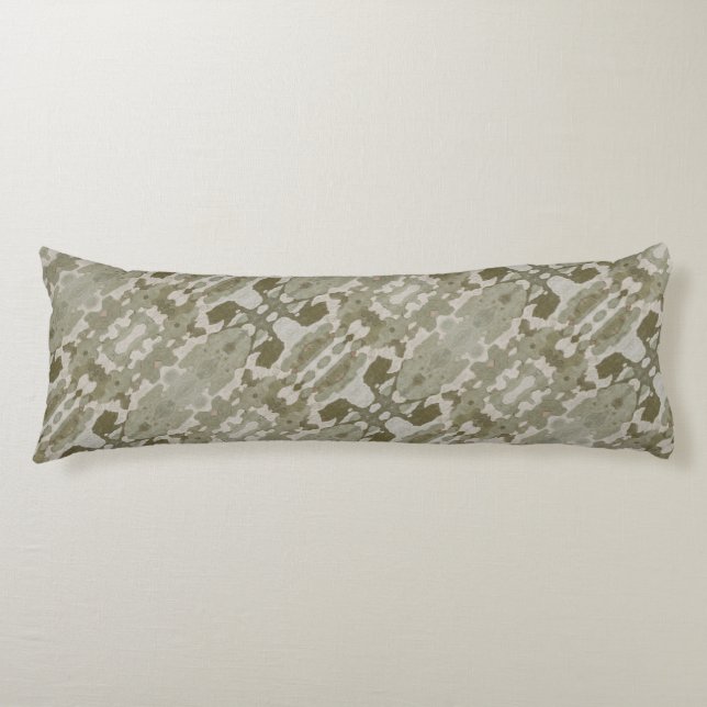 Camo Abstract Gray Olive Green Cream Body Pillow (Front)