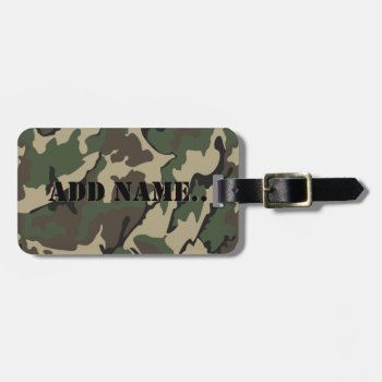 Camo Add Name  Luggage Tag With Leather Strap by StormythoughtsGifts at Zazzle