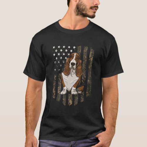 Camo American Flag Basset Hound 4Th Of July Usa T_Shirt
