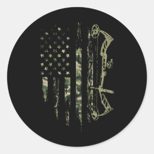 Camo American Flag Bowhunting Bow Archery Deer Hun Classic Round Sticker