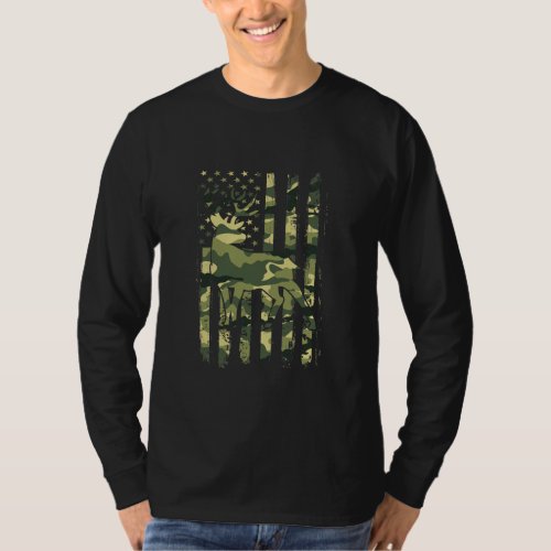 Camo American Flag Buck Hunting Deer Hunter  T_Shirt