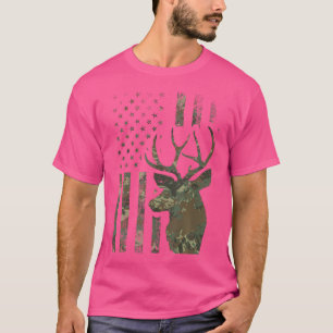 Camo American Flag Buck Hunting For Elk Deer Hunte T-Shirt