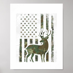 Camo American Flag Buck Hunting Gift Deer Hunter Poster