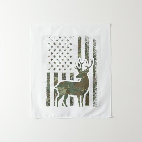 Camo American Flag Buck Hunting Gift Deer Hunter Tapestry