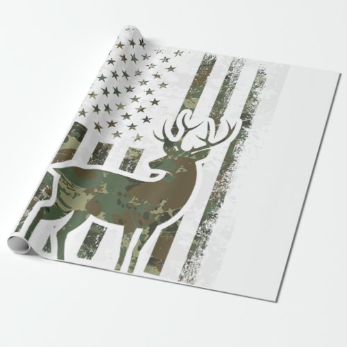 Camo American Flag Buck Hunting Gift Deer Hunter Wrapping Paper