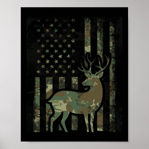 Camo American Flag Buck Hunting Gift For Deer Hunt Poster