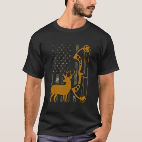 Camo American Flag Buck Hunting Gift For Deer Hunt T_Shirt