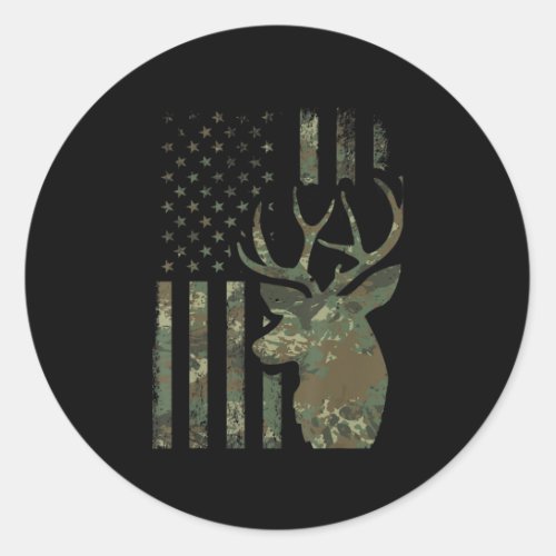 Camo American Flag Buck Hunting Gift for Elk Deer  Classic Round Sticker