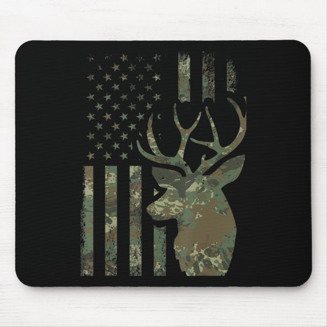 Camo American Flag Buck Hunting Gift for Elk Deer  Mouse Pad (Front)