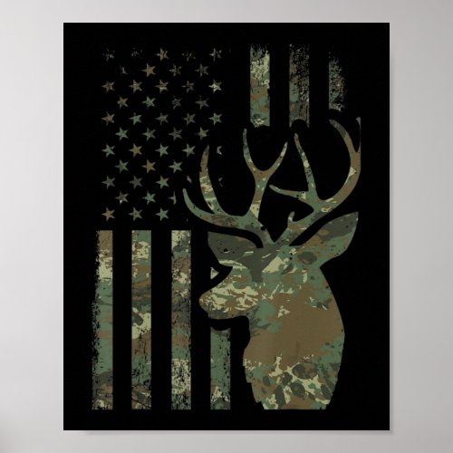 Camo American Flag Buck Hunting Gift for Elk Deer  Poster