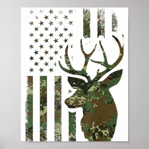 Camo American Flag Buck Hunting Gift for Elk Deer  Poster