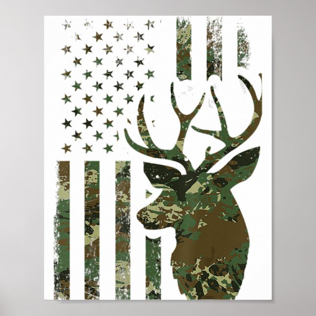 Camo American Flag Buck Hunting Gift for Elk Deer  Poster (Front)