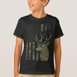 Camo American Flag Buck Hunting Gift for Elk Deer T-Shirt
