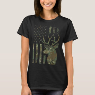 Camo American Flag Buck Hunting Gift for Elk Deer T-Shirt