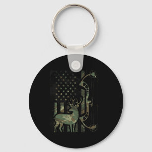 Camo American Flag Buck Hunting Men Recurve Bow Hu Keychain