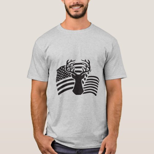Camo American Flag Buck Hunting T_Shirt
