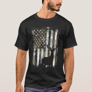Camo American Flag Deer Hunter Hunting T-Shirt