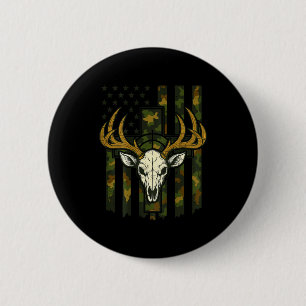 Camo American Flag Elk Skull Deer Hunting Youth Bo Button