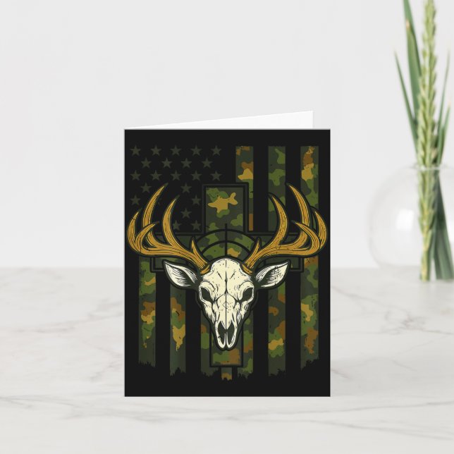 Camo American Flag Elk Skull Deer Hunting Youth Bo Card (Front)