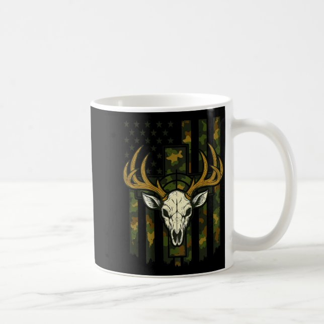 Camo American Flag Elk Skull Deer Hunting Youth Bo Coffee Mug (Right)