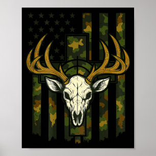 Camo American Flag Elk Skull Deer Hunting Youth Bo Poster