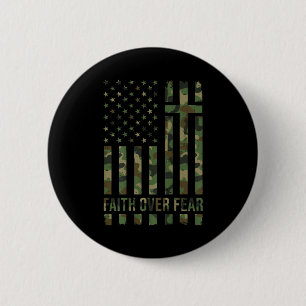Camo American Flag Faith Over Fear Christian Patri Button