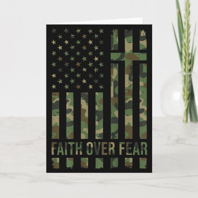 Camo American Flag Faith Over Fear Christian Patri Card (Front)