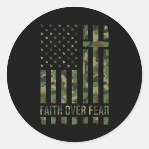 Camo American Flag Faith Over Fear Christian Patri Classic Round Sticker