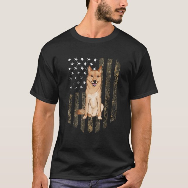 Camo American Flag Finnish Spitz 4th Of July USA T-Shirt (Front)