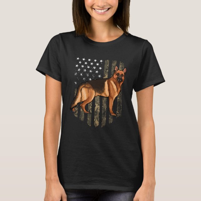 Camo American Flag German Shepherd 4th Of July USA T-Shirt (Front)