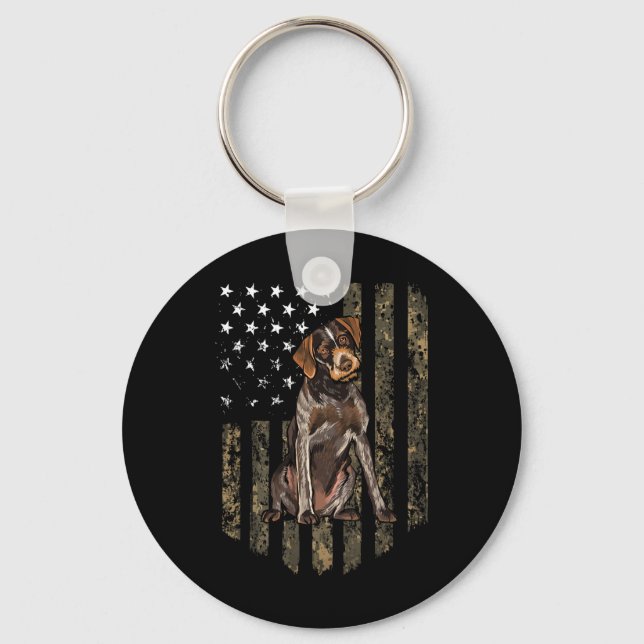 Camo American Flag German Wirehaired Pointer 4th O Keychain (Front)