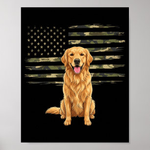 Camo American Flag Golden Retriever 4th of July Poster
