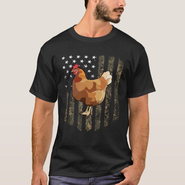Camo American Flag Hen 4th Of July Farm Animal T-Shirt (Front)