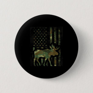 Camo American Flag Moose Hunting Gift For Hunter M Button