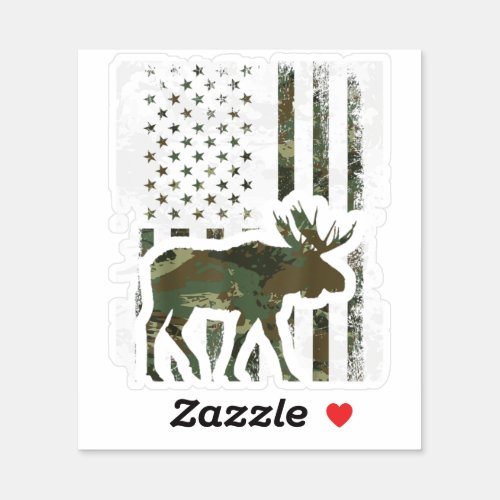 Camo American Flag Moose Hunting Gift for Hunter Sticker