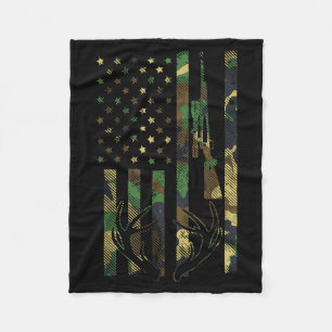 Camo American Flag Rifle Antler Deer Hunting Gun H Fleece Blanket