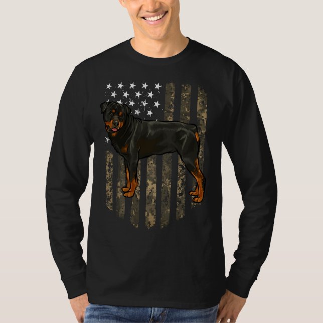 Camo American Flag Rottweiler 4th Of July Usa T-Shirt (Front)
