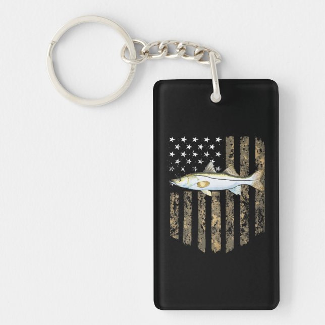 Camo American Flag Snook Fishing 4th Of July Keychain (Front)