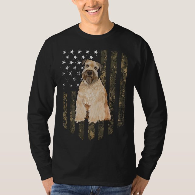 Camo American Flag Soft Coated Wheaten Terrier 4th T-Shirt (Front)
