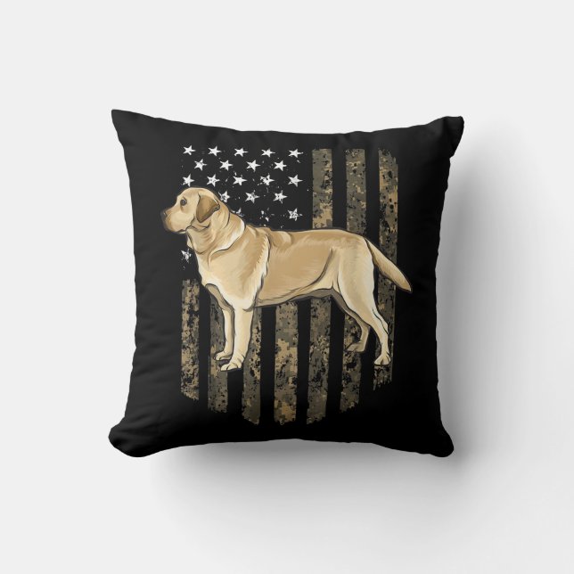 Camo American Flag Yellow Labrador Retriever  Thro Throw Pillow (Front)